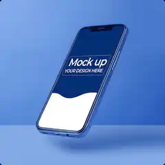 Mobile app UI design mockup on a blue phone by Afai Pixel